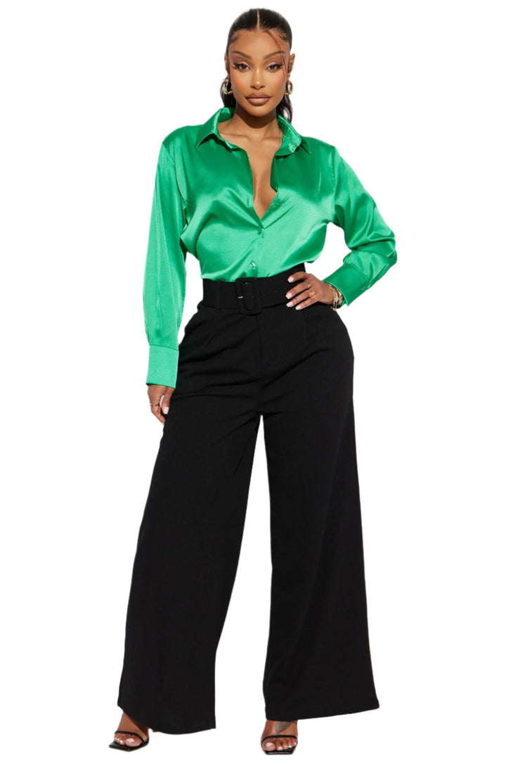 Popular Girl Satin Shirt - Kelly Green