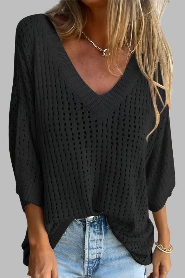 Hally| V-neck Long-sleeved Casual Loose Knitted Top