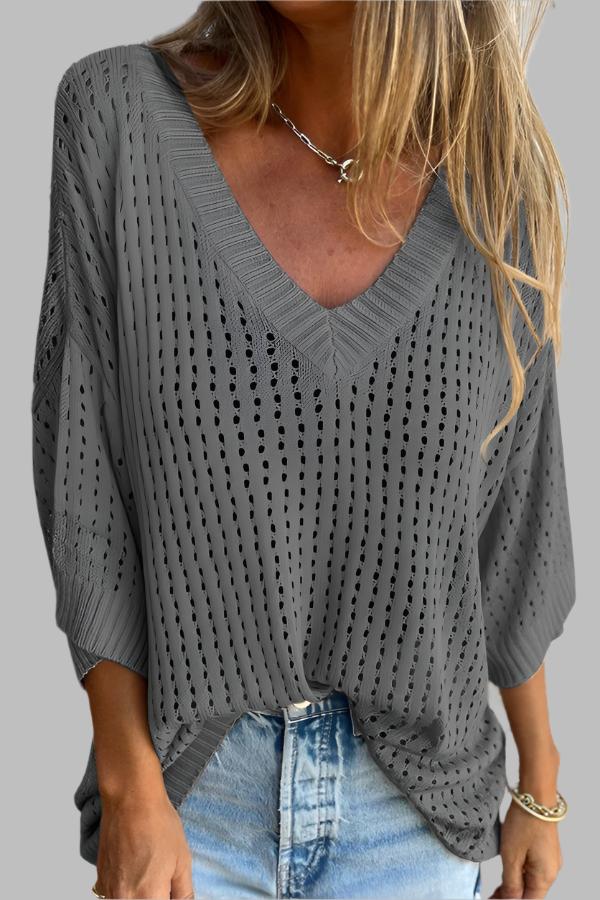 Hally| V-neck Long-sleeved Casual Loose Knitted Top