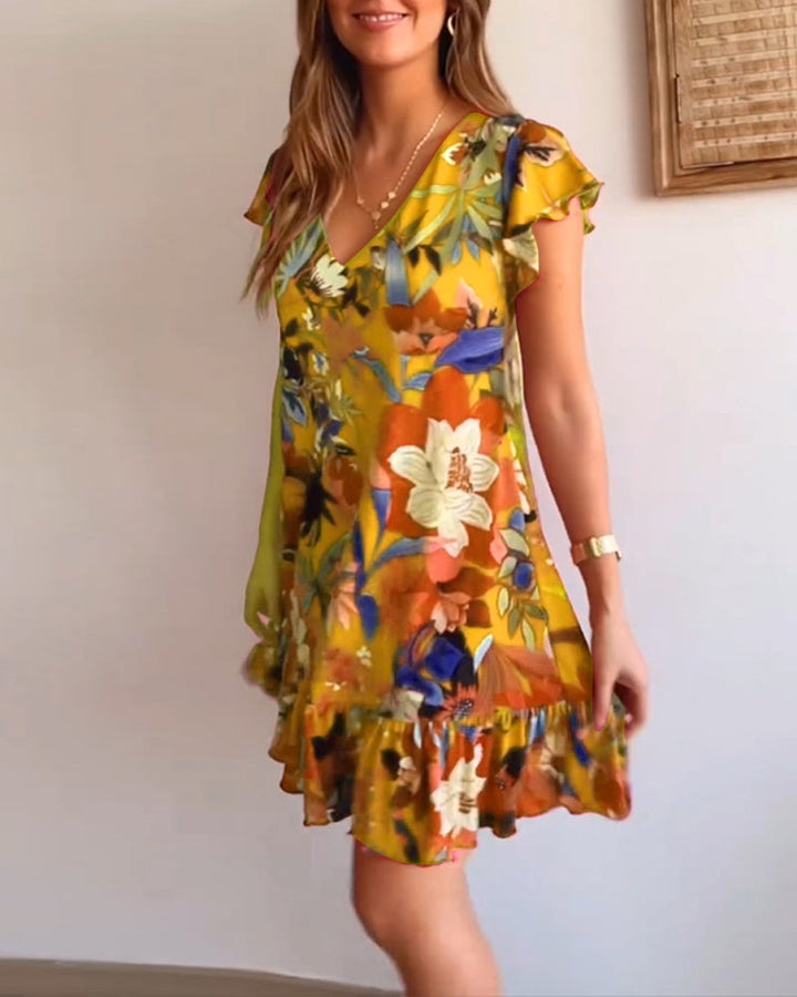 Mikki | Floral Dress with V-Neck and Ruffles