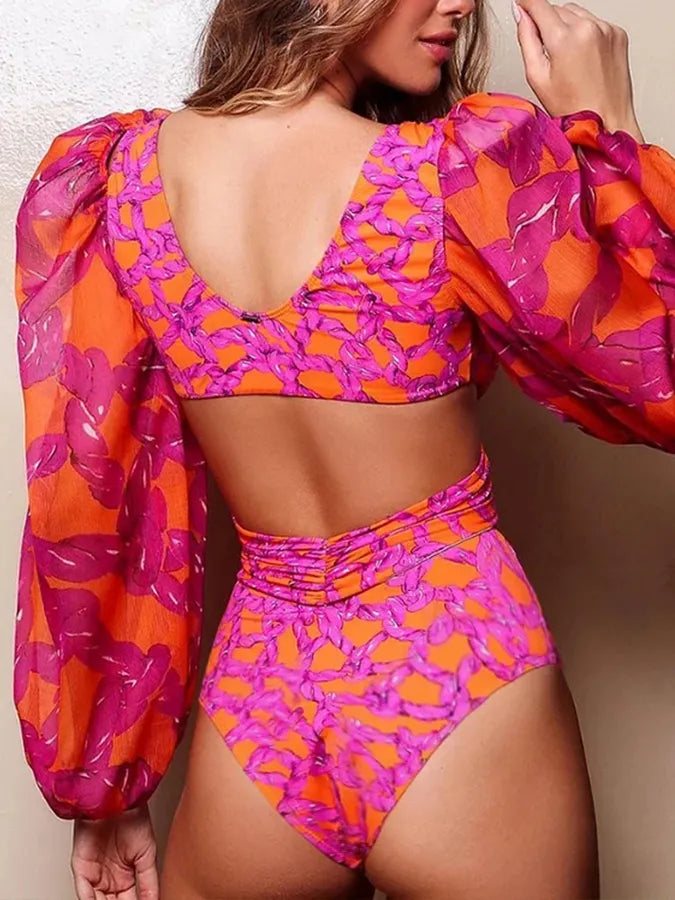 Abstract Colorblock Print Swimsuit