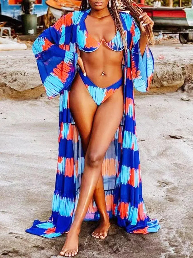 Colorful Print Bikini and kimono