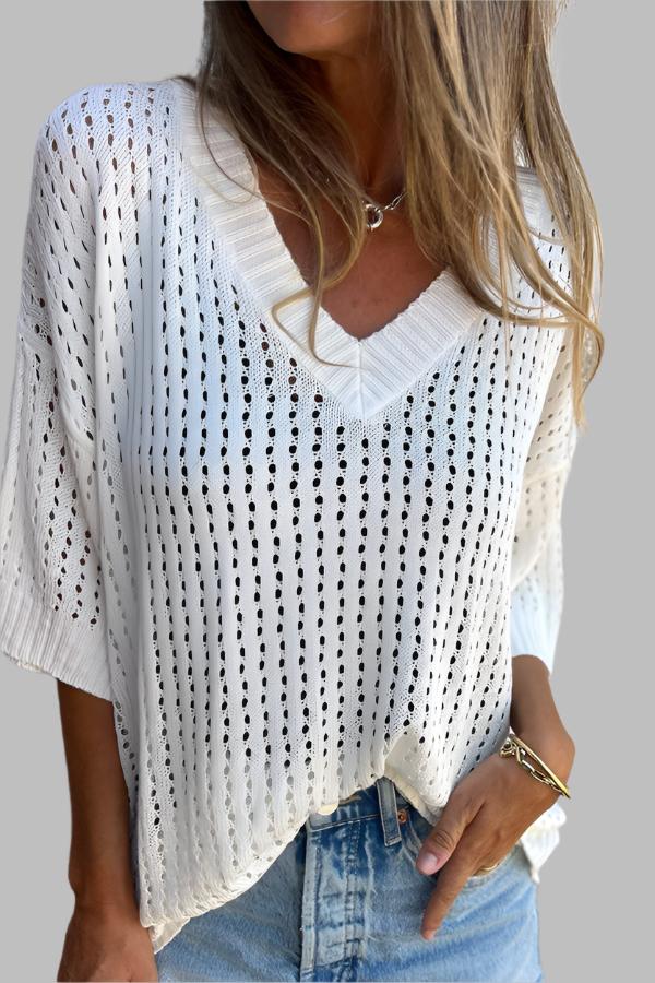 Hally| V-neck Long-sleeved Casual Loose Knitted Top