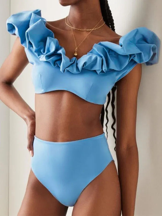 Bubbly Neck High Waisted Bikini Swimsuit