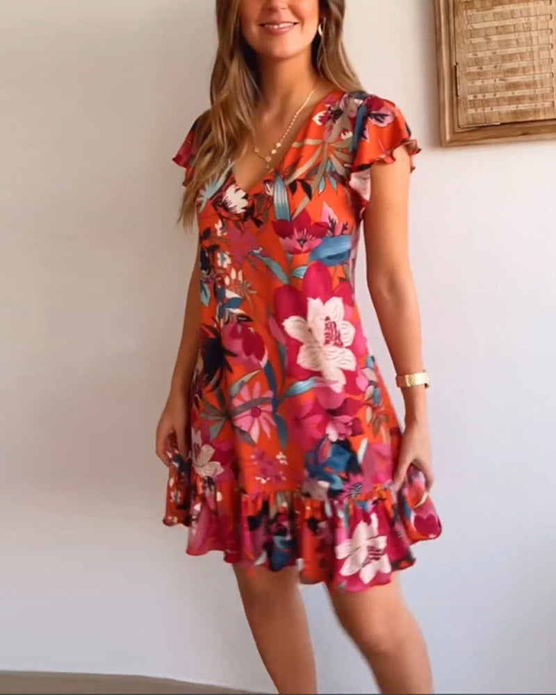 Mikki | Floral Dress with V-Neck and Ruffles