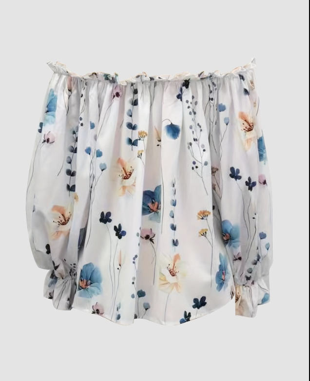 Floral Print Off Shoulder Lantern Sleeve Top