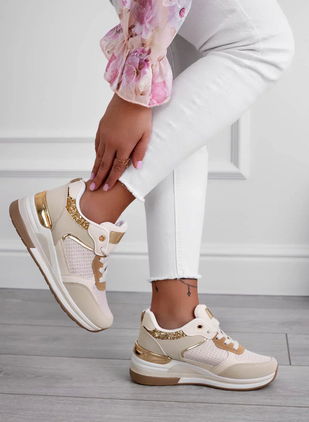 ANNET - RAISED WHITE ATHLETIC SHOES WITH GLITTER