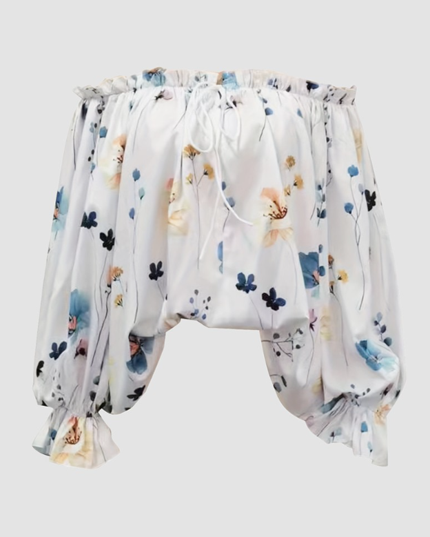 Floral Print Off Shoulder Lantern Sleeve Top