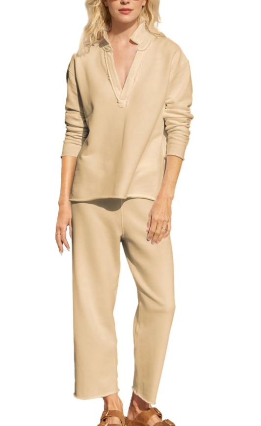 Bella™ | 2024 V Neck Pullover Sweatshirts Wide Leg Pants Set