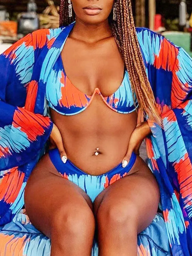 Colorful Print Bikini and kimono