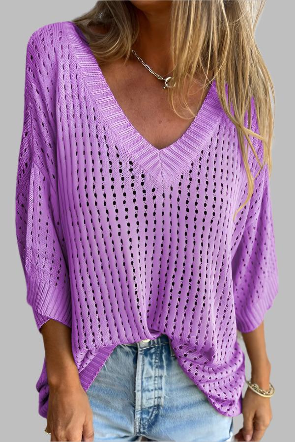 Hally| V-neck Long-sleeved Casual Loose Knitted Top