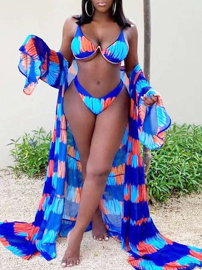 Colorful Print Bikini and kimono