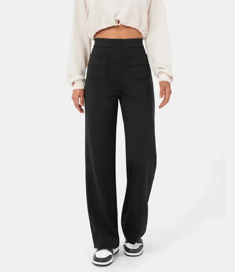 Elastic leisure pants with high waist