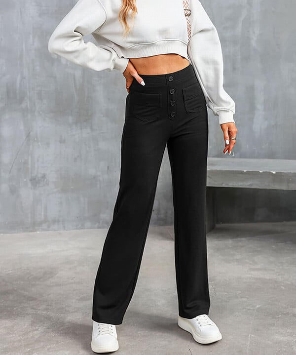 Elastic leisure pants with high waist