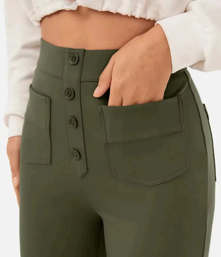 Elastic leisure pants with high waist