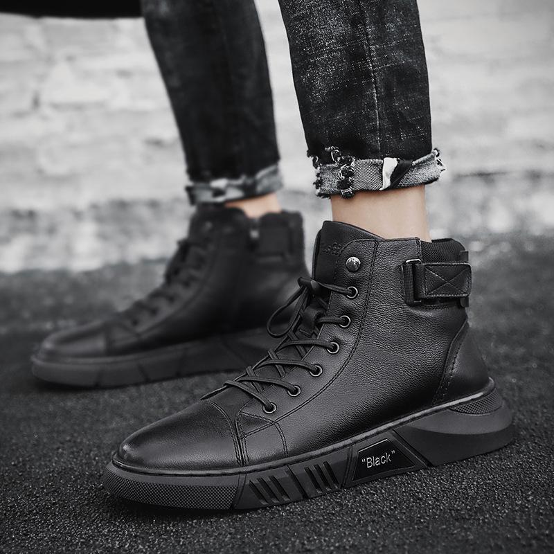 Davido - robust men's leather boots made of black leather