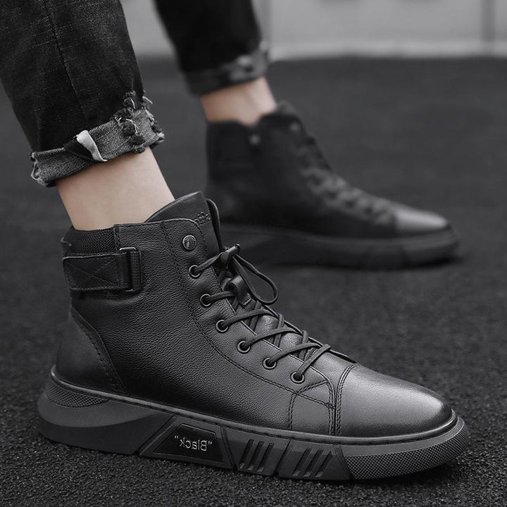 Davido - robust men's leather boots made of black leather