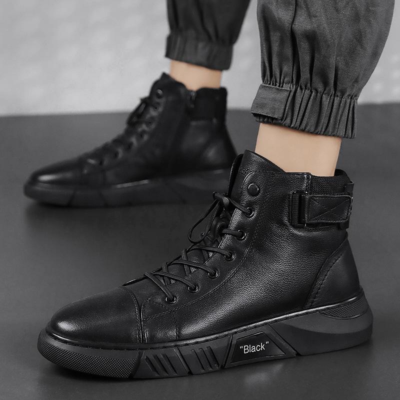 Davido - robust men's leather boots made of black leather