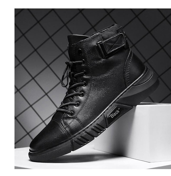 Davido - robust men's leather boots made of black leather