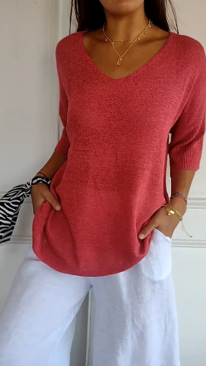 LUNA™ | PLAIN KNIT TOP WITH V-NECKLINE