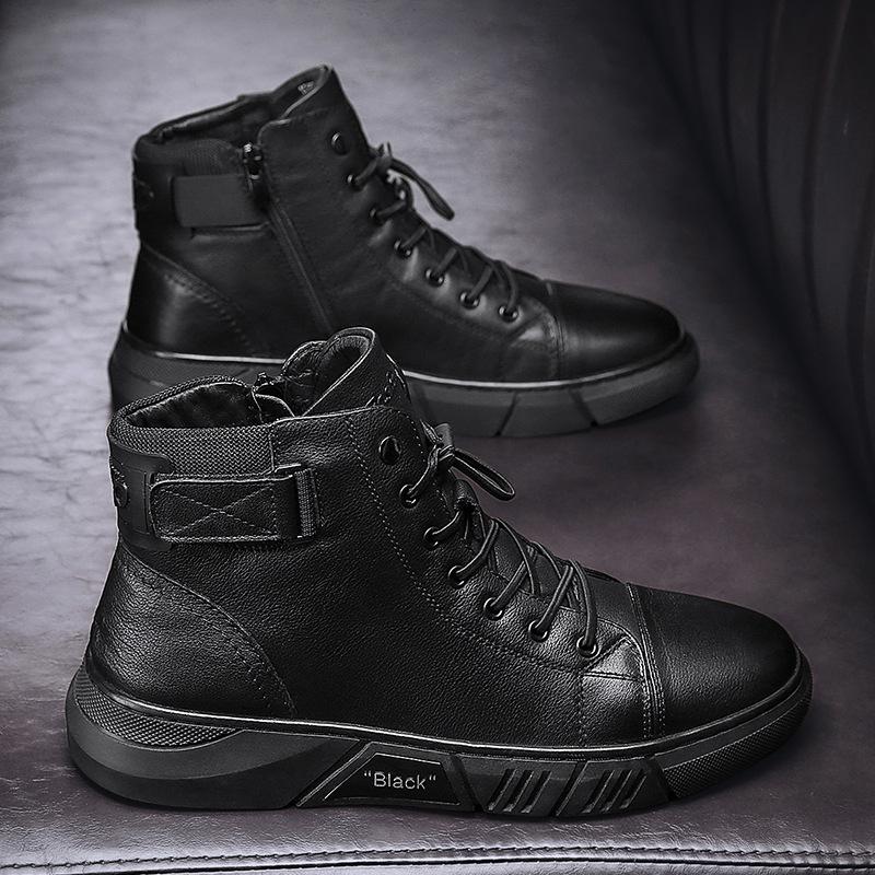 Davido - robust men's leather boots made of black leather