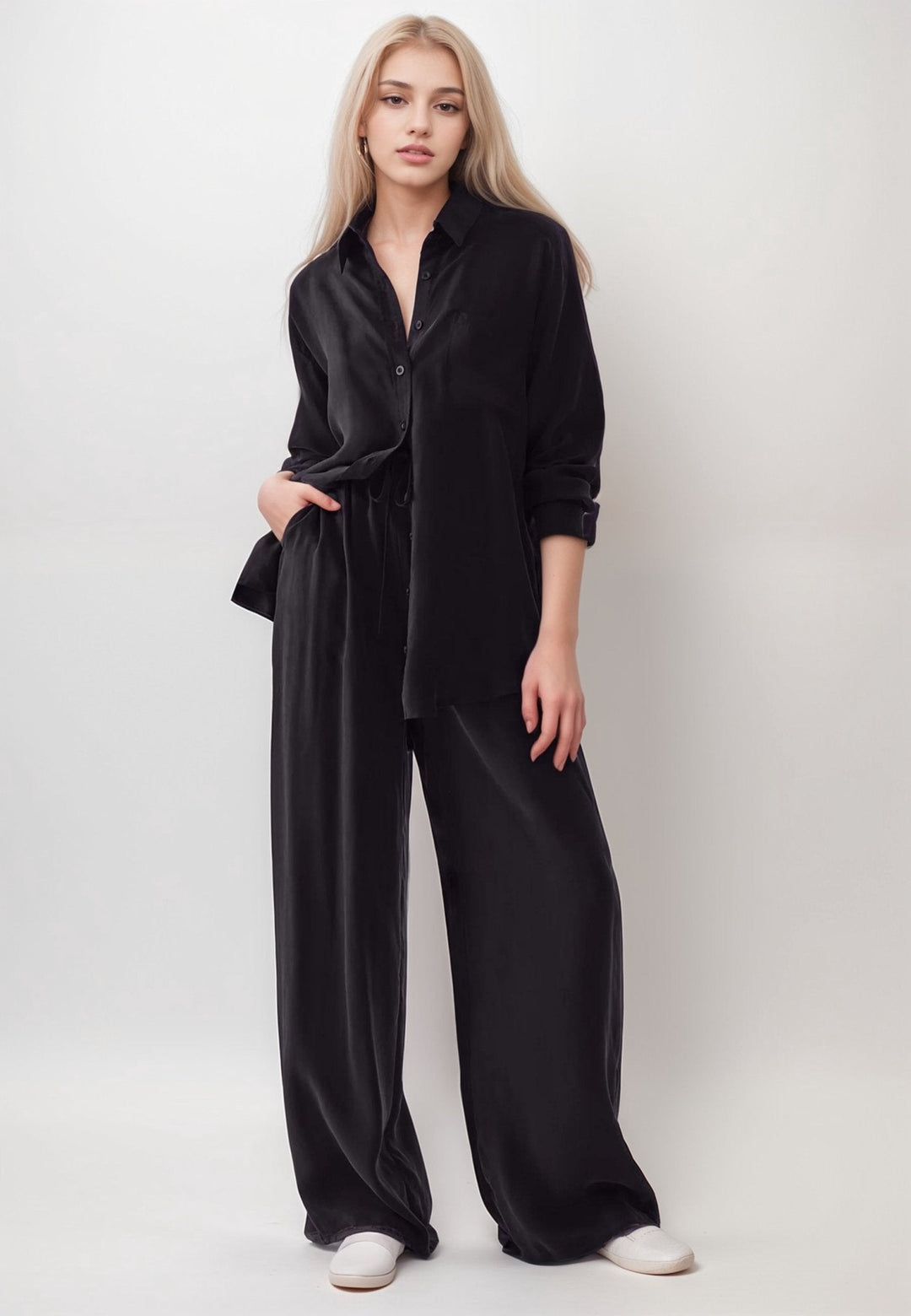 Olevia | Black Linen Lounge Wear Set