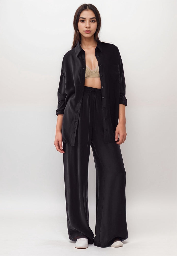 Olevia | Black Linen Lounge Wear Set