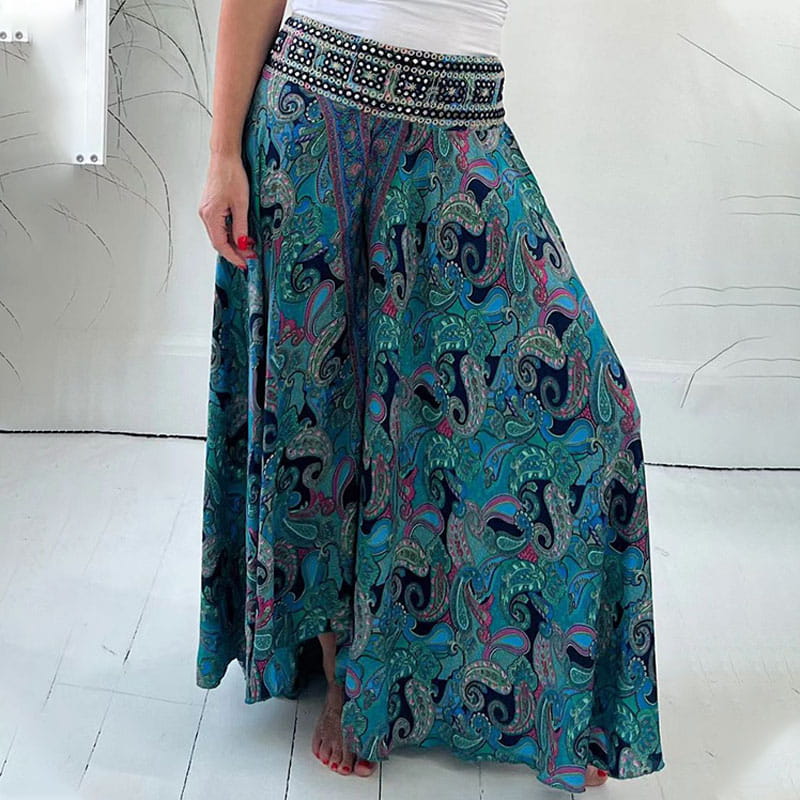 Lynn - Lightweight pants with ethnic print and elastic waistband